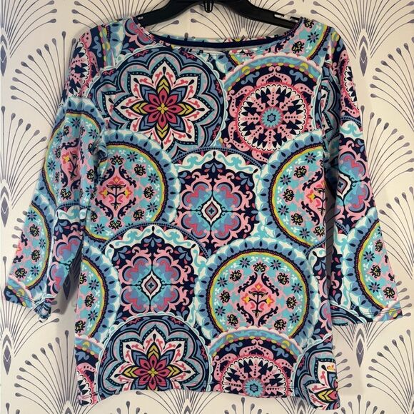 Talbots Tops - Talbots Blue and Pink medallion print cotton Tee Womens size small